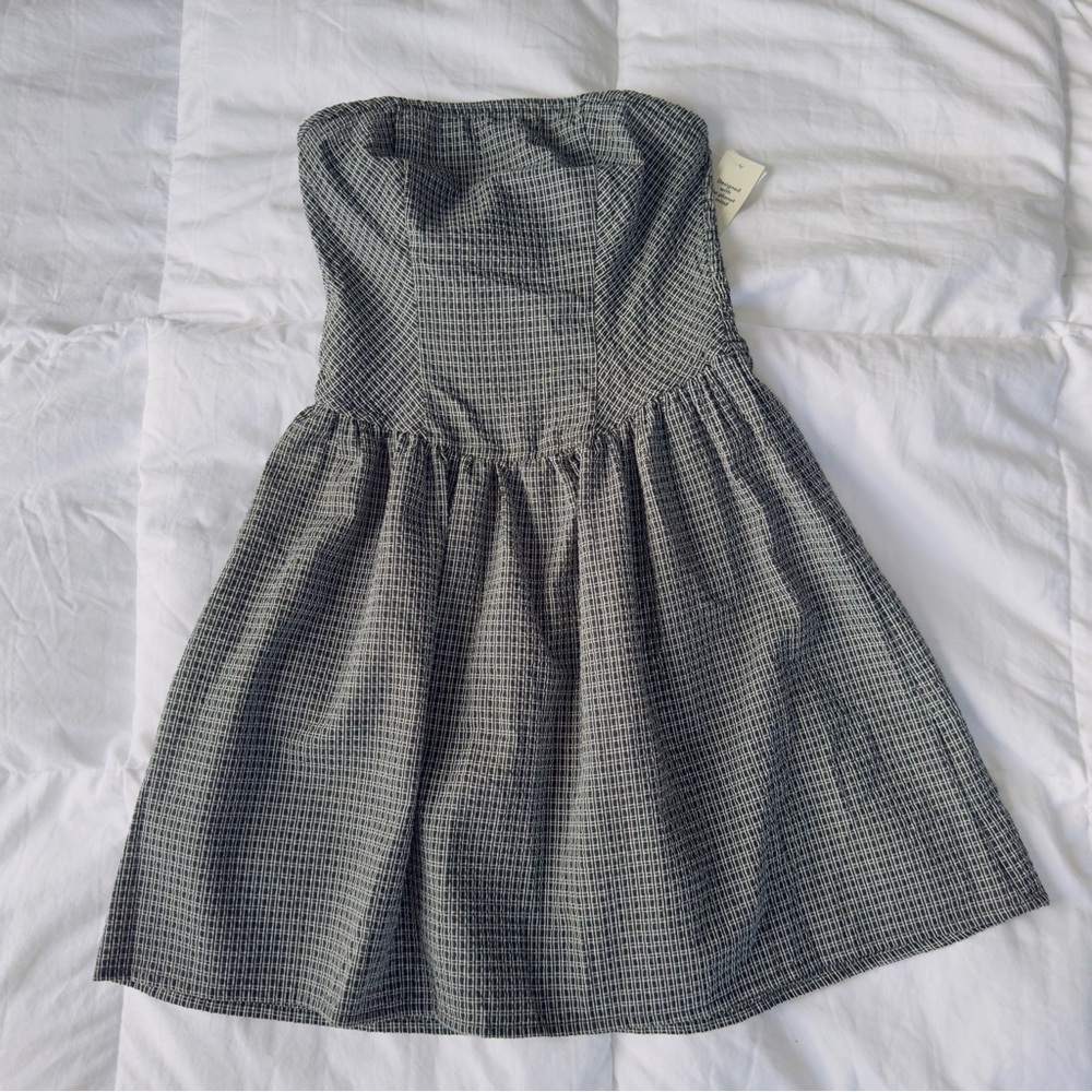 Gingham Plaid Strapless Dress